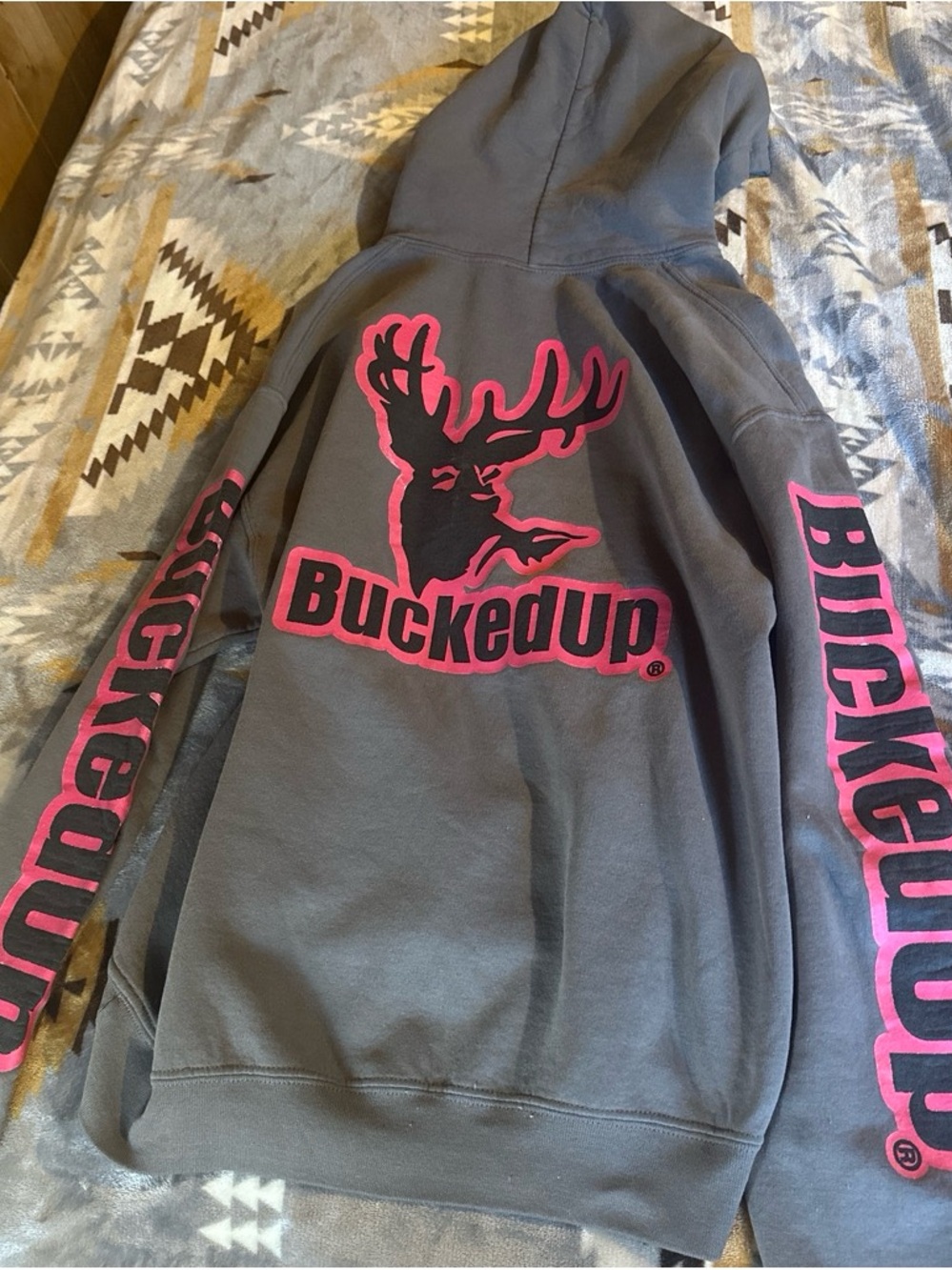 BuckedUp Logo Hooded Sweatshirt in Charcoal with Pink Graphics